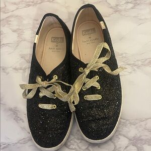 Keds x Kate Spade ♠️ Black Glitter Sneakers with Gold Accents